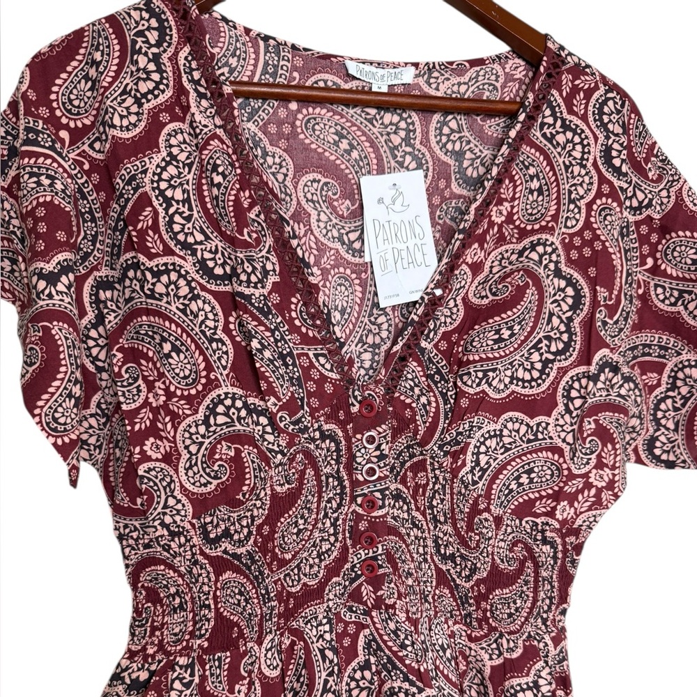 Patrons of Peace 100% Rayon Floral Paisley Wide Leg Jumpsuit NEW - Picture 4 of 10